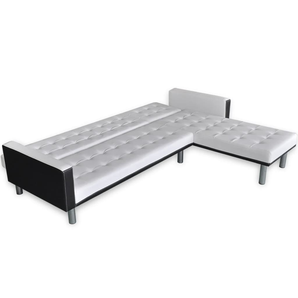 vidaXL Sofa narożna z funkcją rozkładania, sztuczna skóra, biała