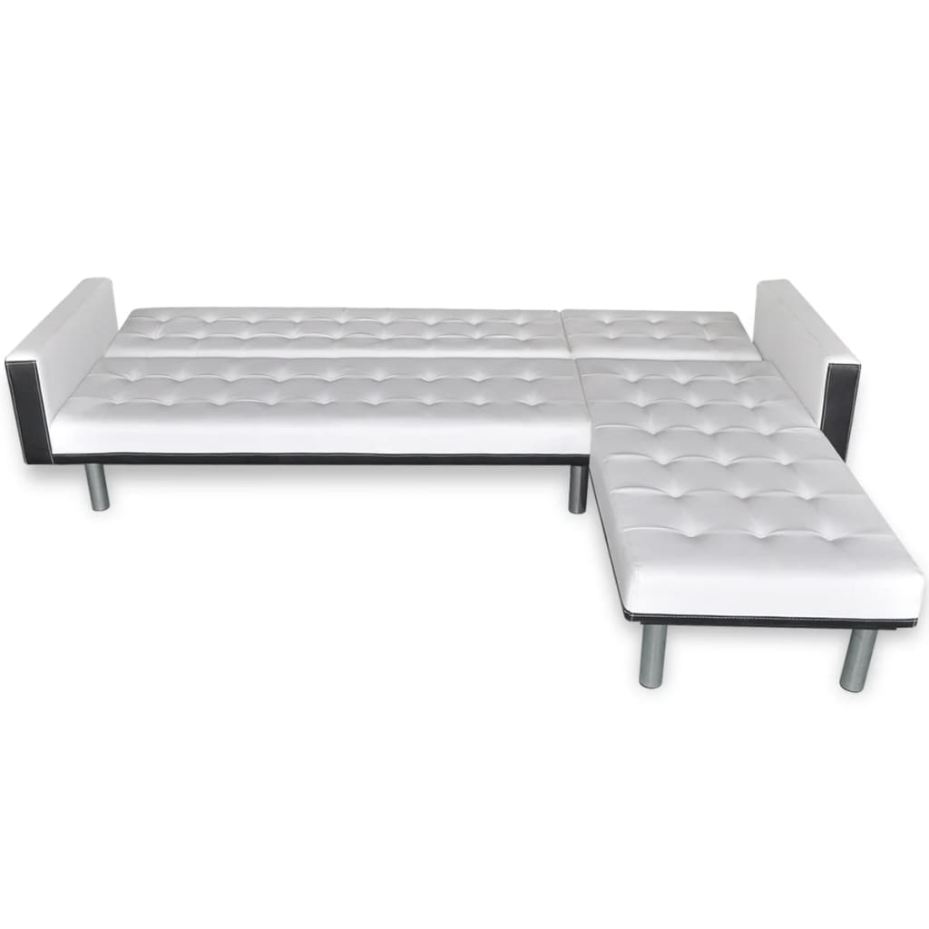 vidaXL Sofa narożna z funkcją rozkładania, sztuczna skóra, biała