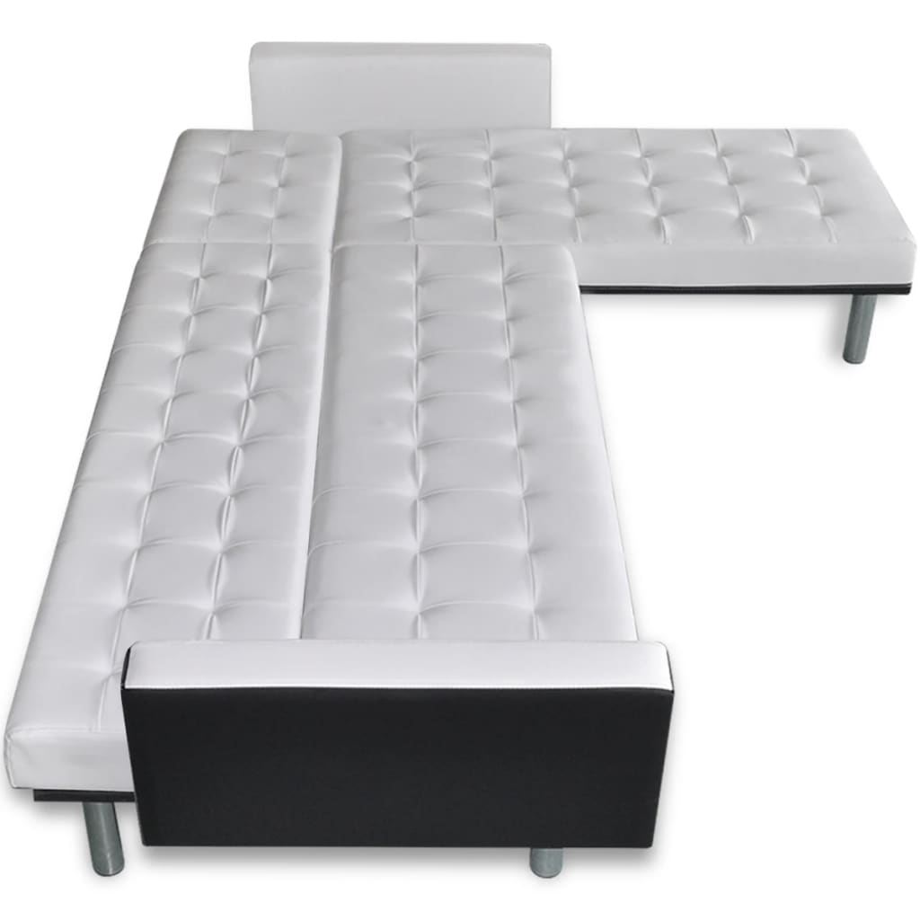 vidaXL Sofa narożna z funkcją rozkładania, sztuczna skóra, biała