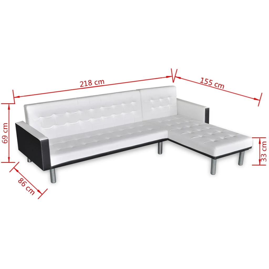 vidaXL Sofa narożna z funkcją rozkładania, sztuczna skóra, biała