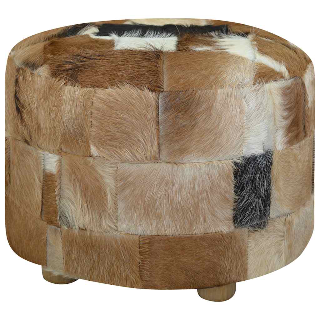 vidaXL Okrągły puf, skóry koziej, 50 x 50 x 45 cm