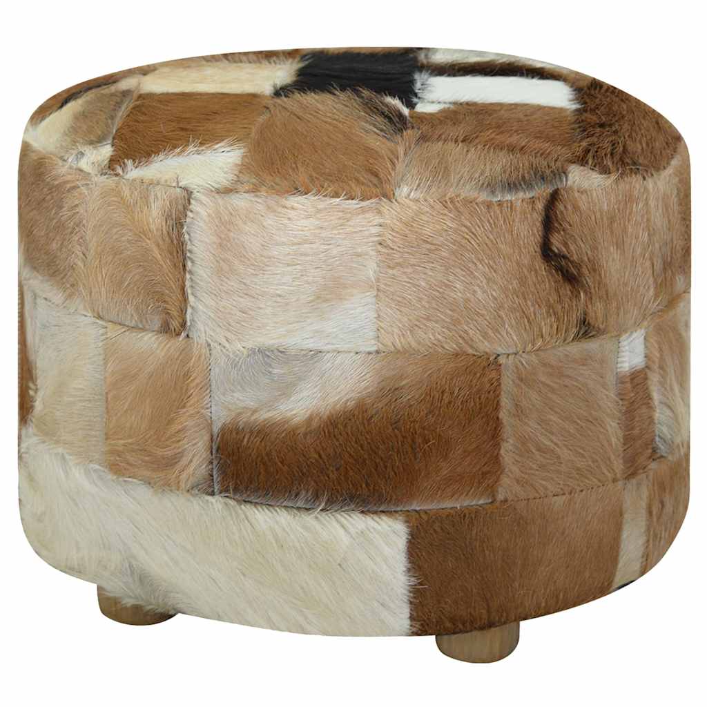 vidaXL Okrągły puf, skóry koziej, 50 x 50 x 45 cm
