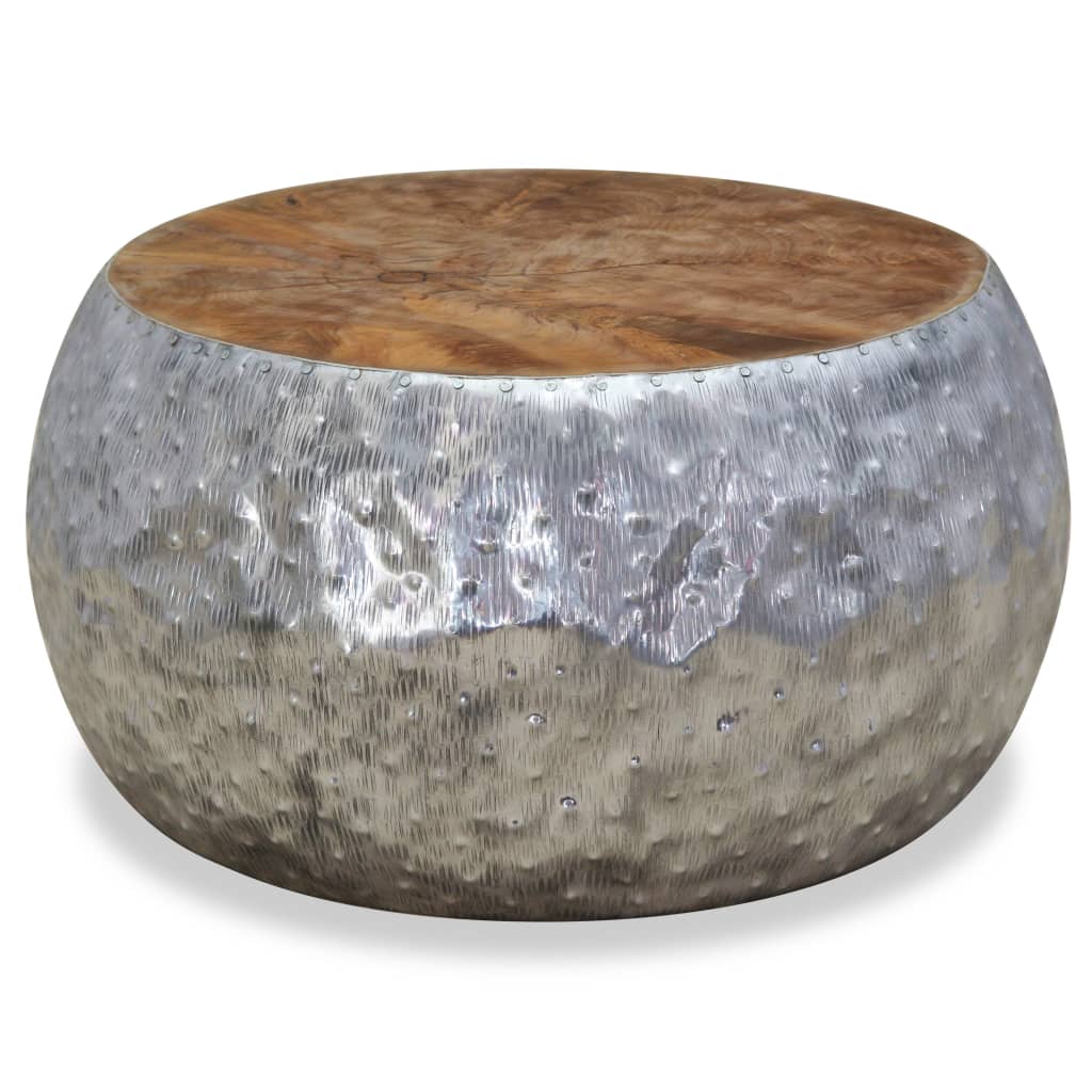 vidaXL Stolik kawowy, aluminium, drewno tekowe, 60 x 60 x 30 cm