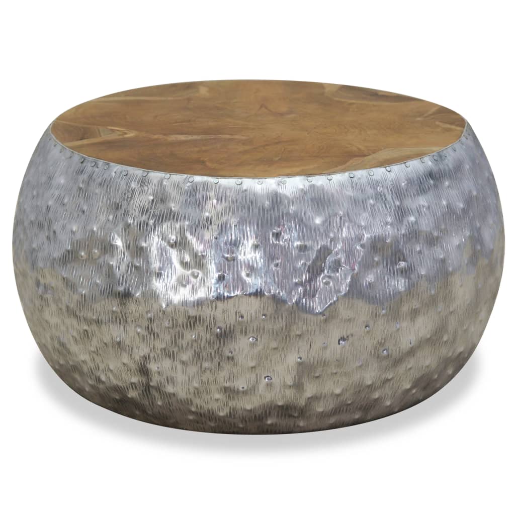 vidaXL Stolik kawowy, aluminium, drewno tekowe, 60 x 60 x 30 cm