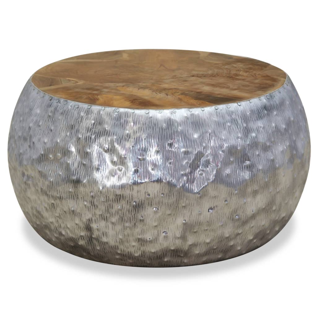 vidaXL Stolik kawowy, aluminium, drewno tekowe, 60 x 60 x 30 cm