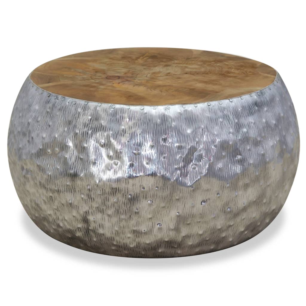 vidaXL Stolik kawowy, aluminium, drewno tekowe, 60 x 60 x 30 cm