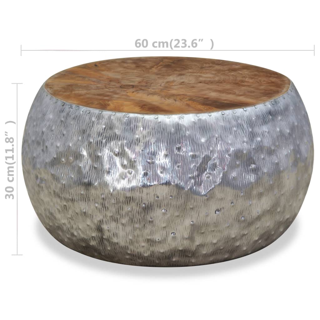 vidaXL Stolik kawowy, aluminium, drewno tekowe, 60 x 60 x 30 cm
