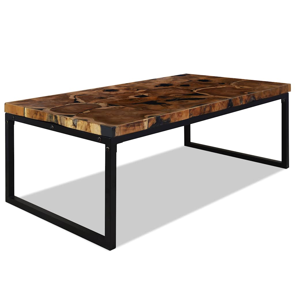 vidaXL Stolik kawowy z drewna tekowego i żywicy, 110 x 60 x 40 cm