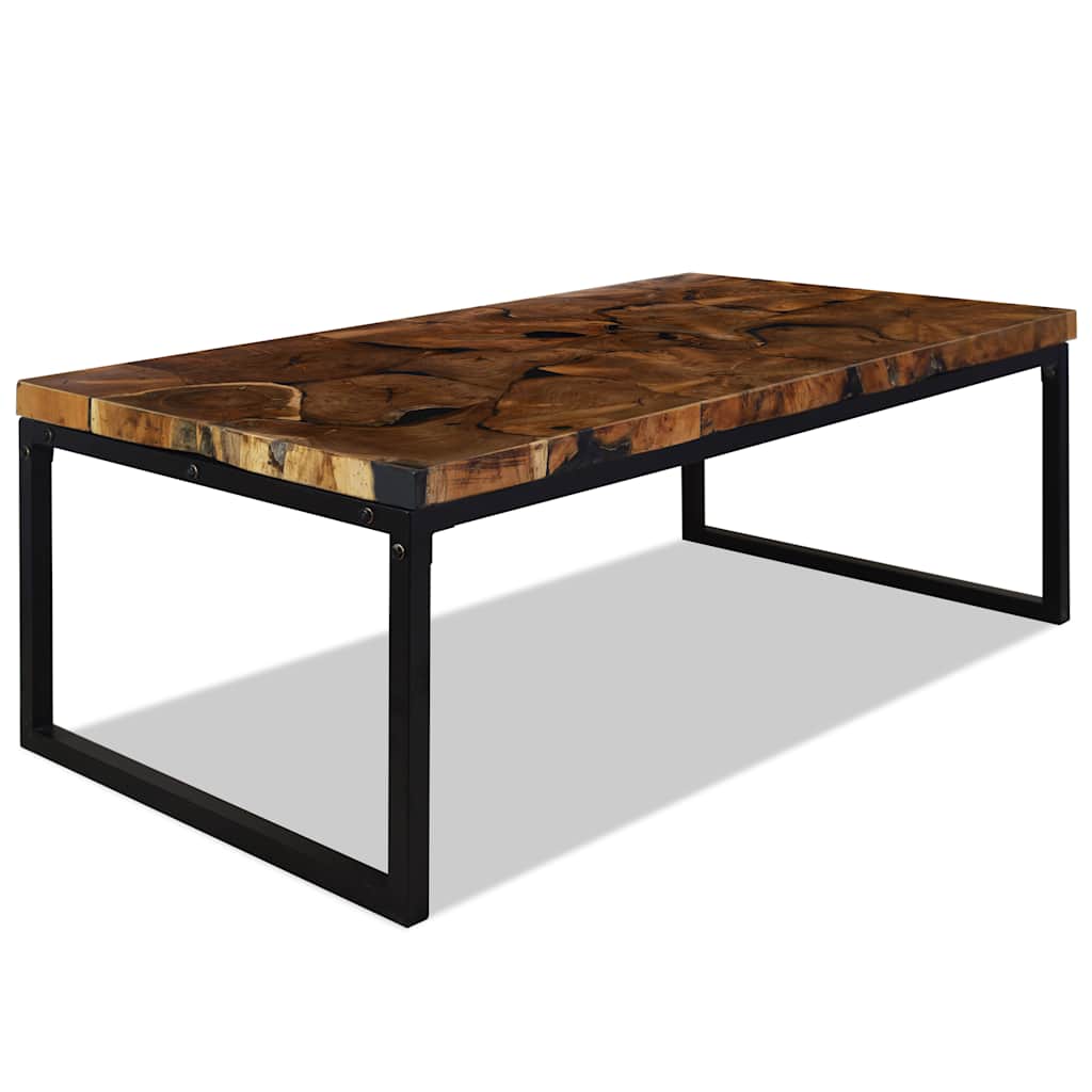 vidaXL Stolik kawowy z drewna tekowego i żywicy, 110 x 60 x 40 cm