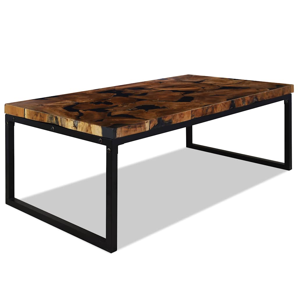 vidaXL Stolik kawowy z drewna tekowego i żywicy, 110 x 60 x 40 cm