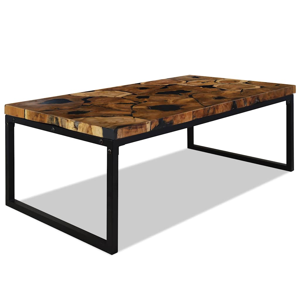 vidaXL Stolik kawowy z drewna tekowego i żywicy, 110 x 60 x 40 cm
