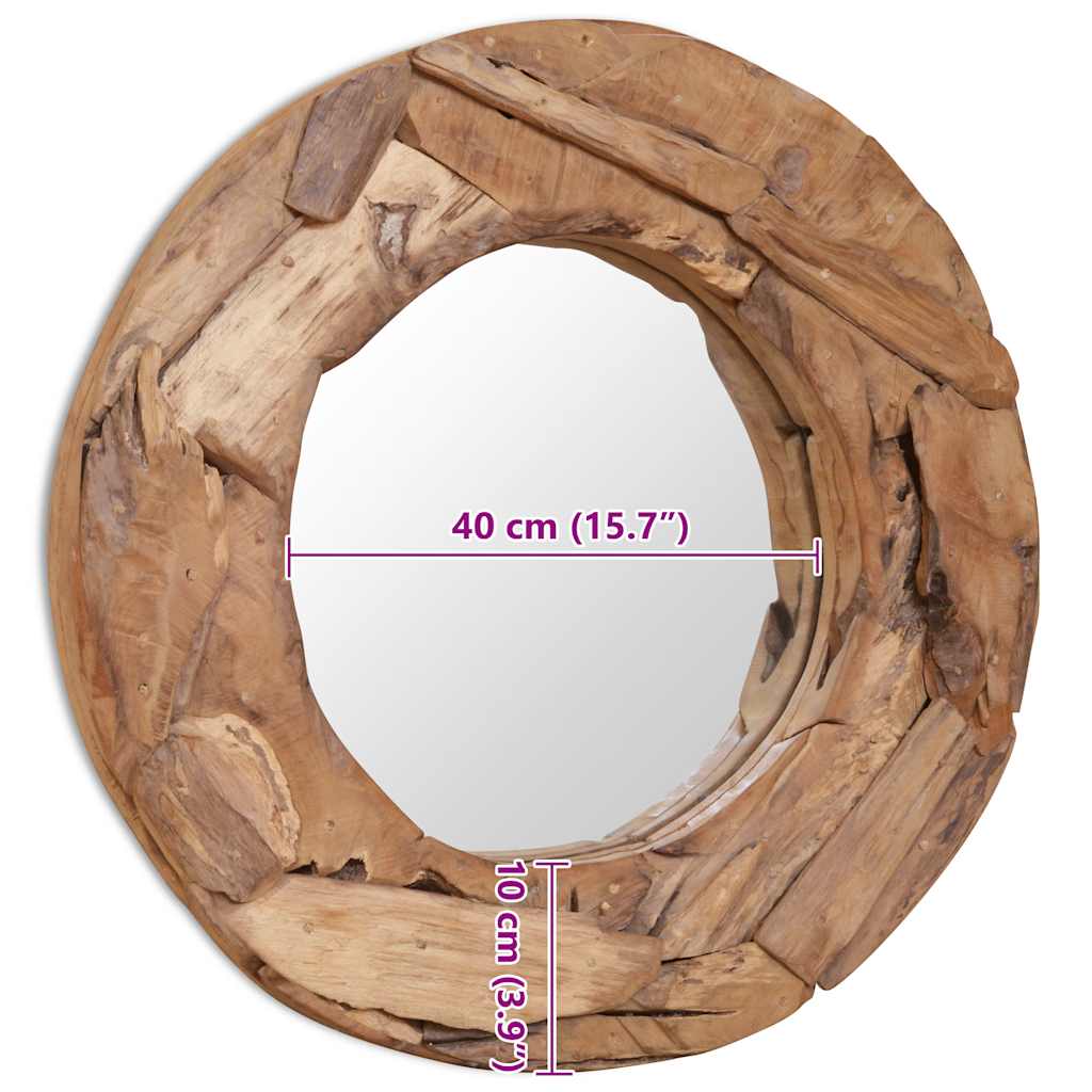 vidaXL Lustro dekoracyjne, drewno tekowe, 60 cm, okrągłe