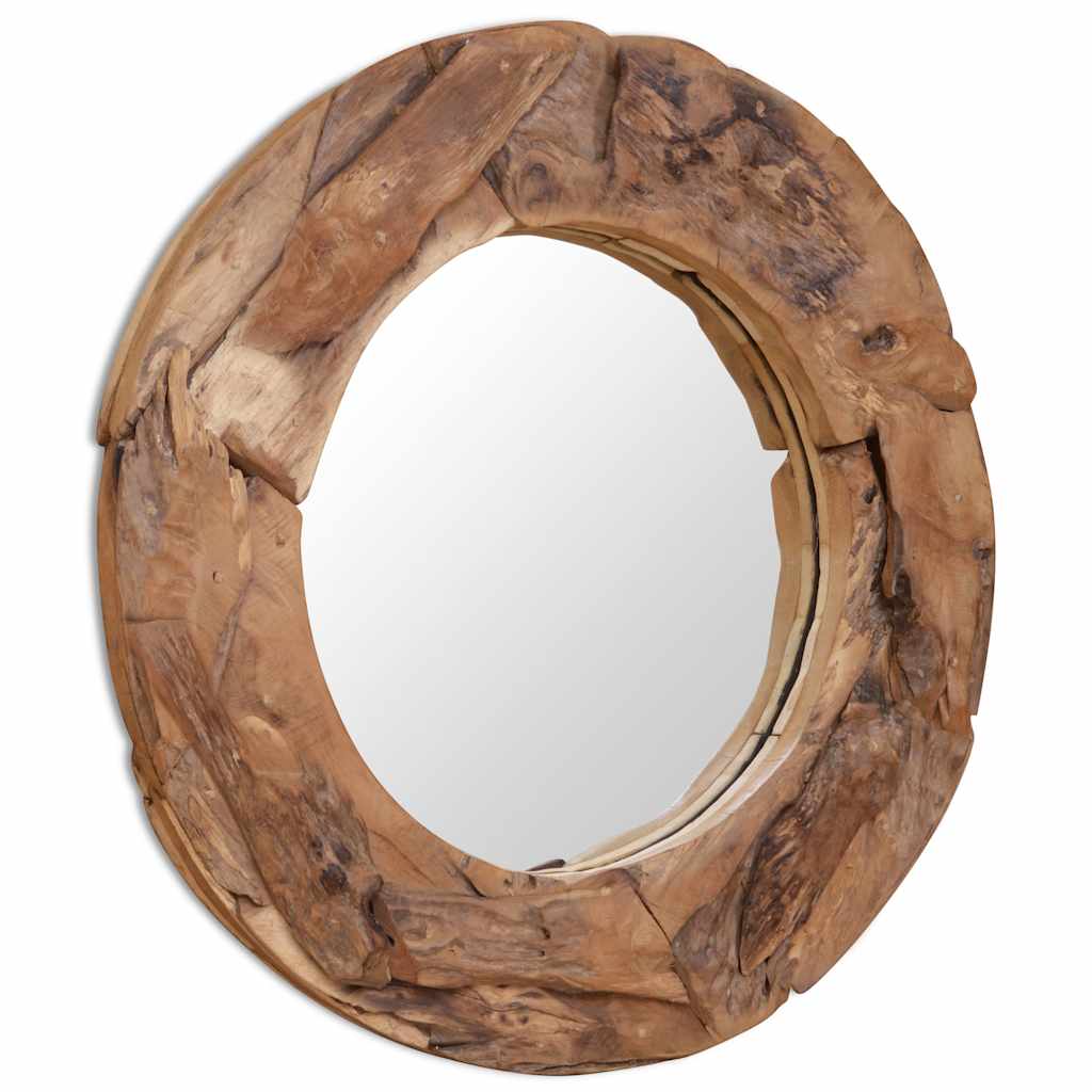 vidaXL Lustro dekoracyjne, drewno tekowe, 80 cm, okrągłe