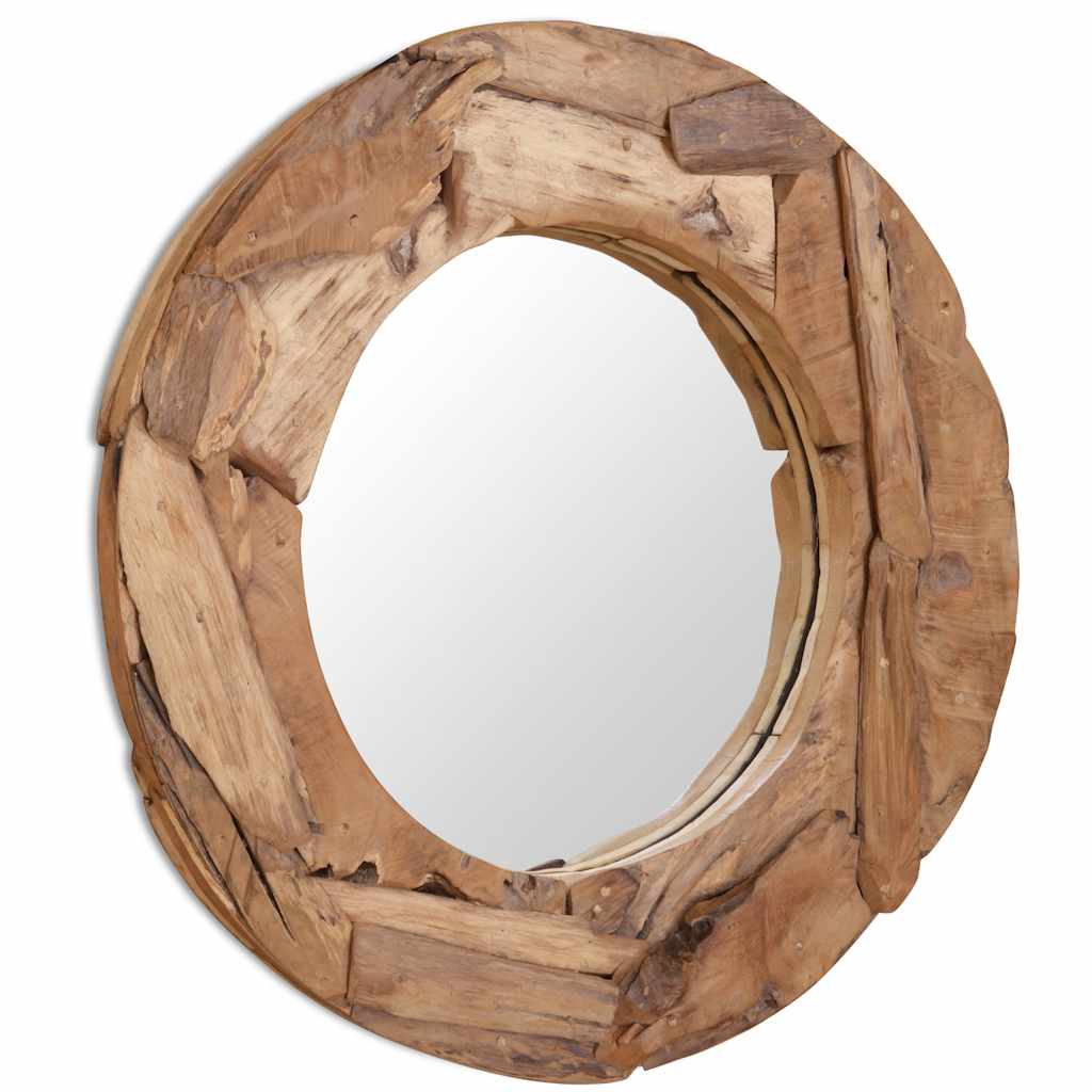 vidaXL Lustro dekoracyjne, drewno tekowe, 80 cm, okrągłe