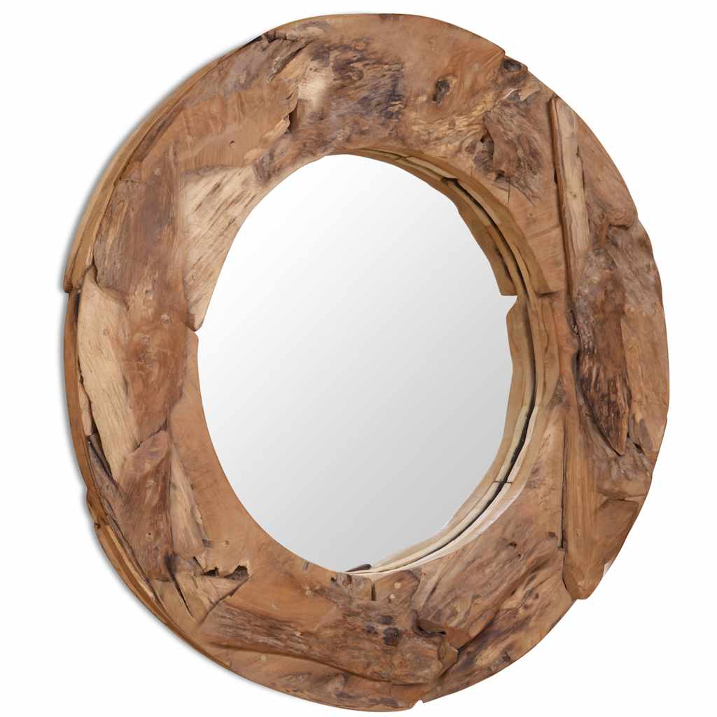 vidaXL Lustro dekoracyjne, drewno tekowe, 80 cm, okrągłe