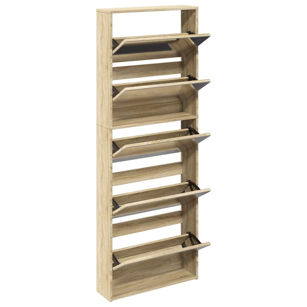vidaXL Szafka na buty z 5 półkami i lustrem, kolor dębu, 63x17x169,5