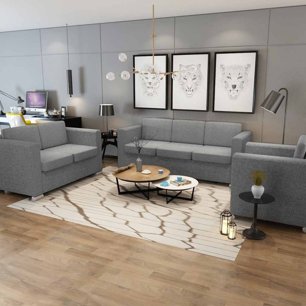 vidaXL Komplet wypoczynkowy 3+2+1 jasnoszary materiał