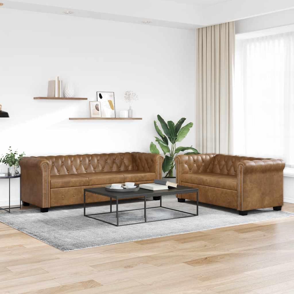 vidaXL 2 sofy Chesterfield: 2-osobowa i 3-osobowa, brązowe