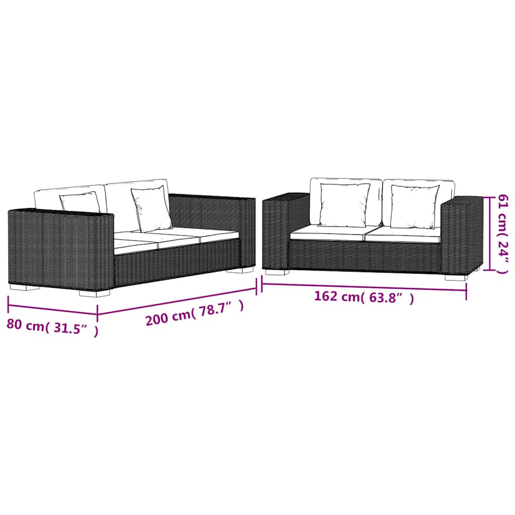 vidaXL Zestaw kanap ogrodowych 2+3, rattan