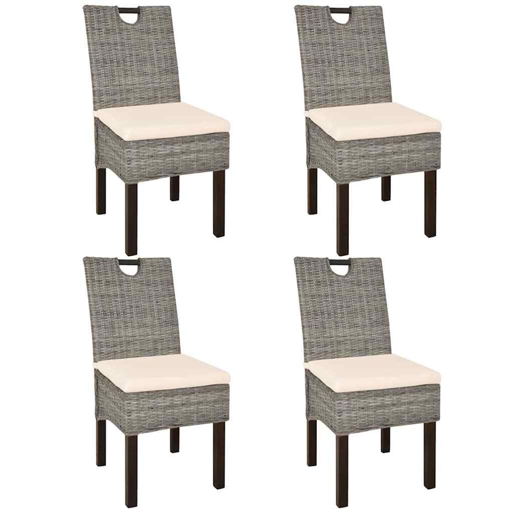 vidaXL Krzesła do jadalni, 4 szt., rattan Kubu i drewno mango
