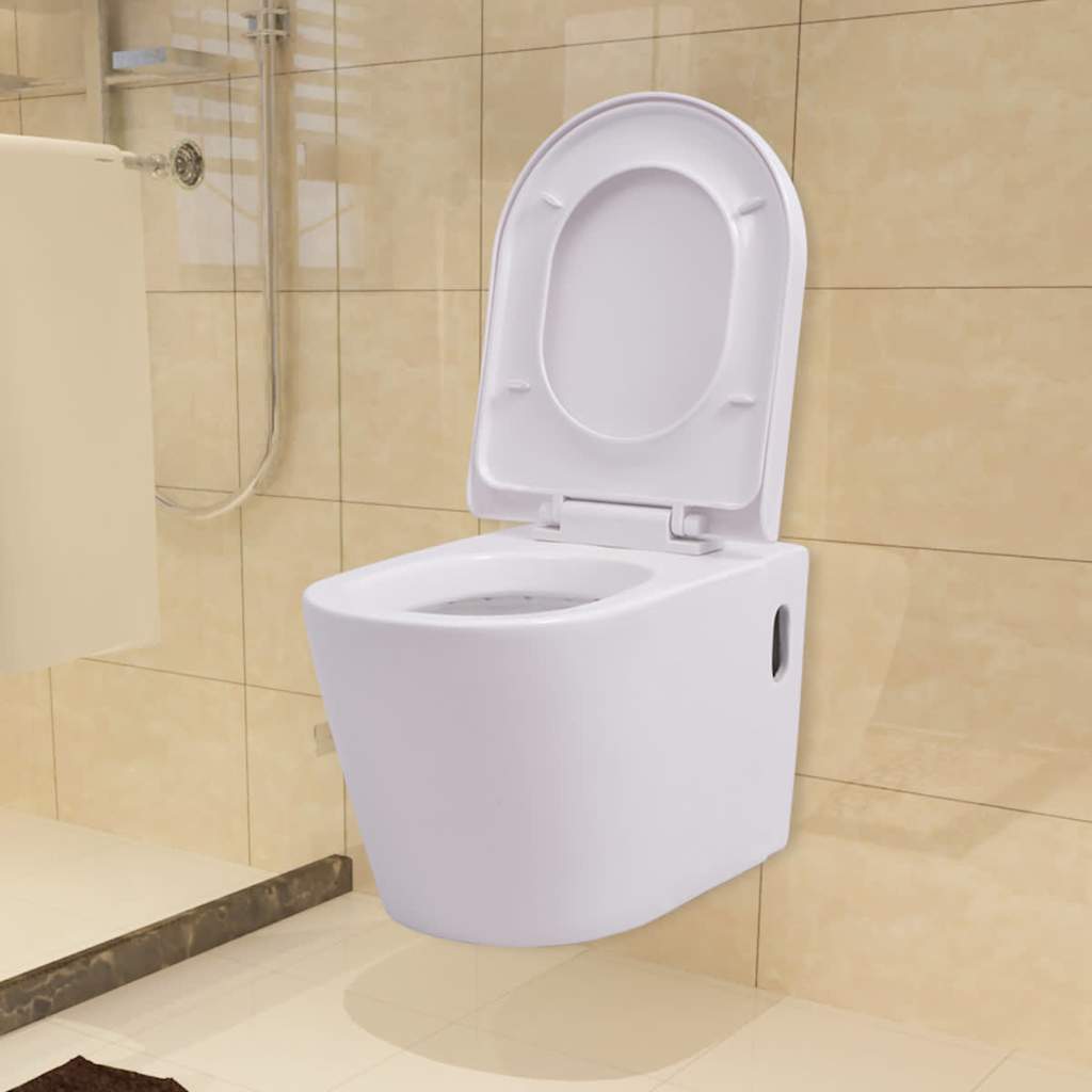 vidaXL Podwieszana toaleta ceramiczna ze spłuczką, biała