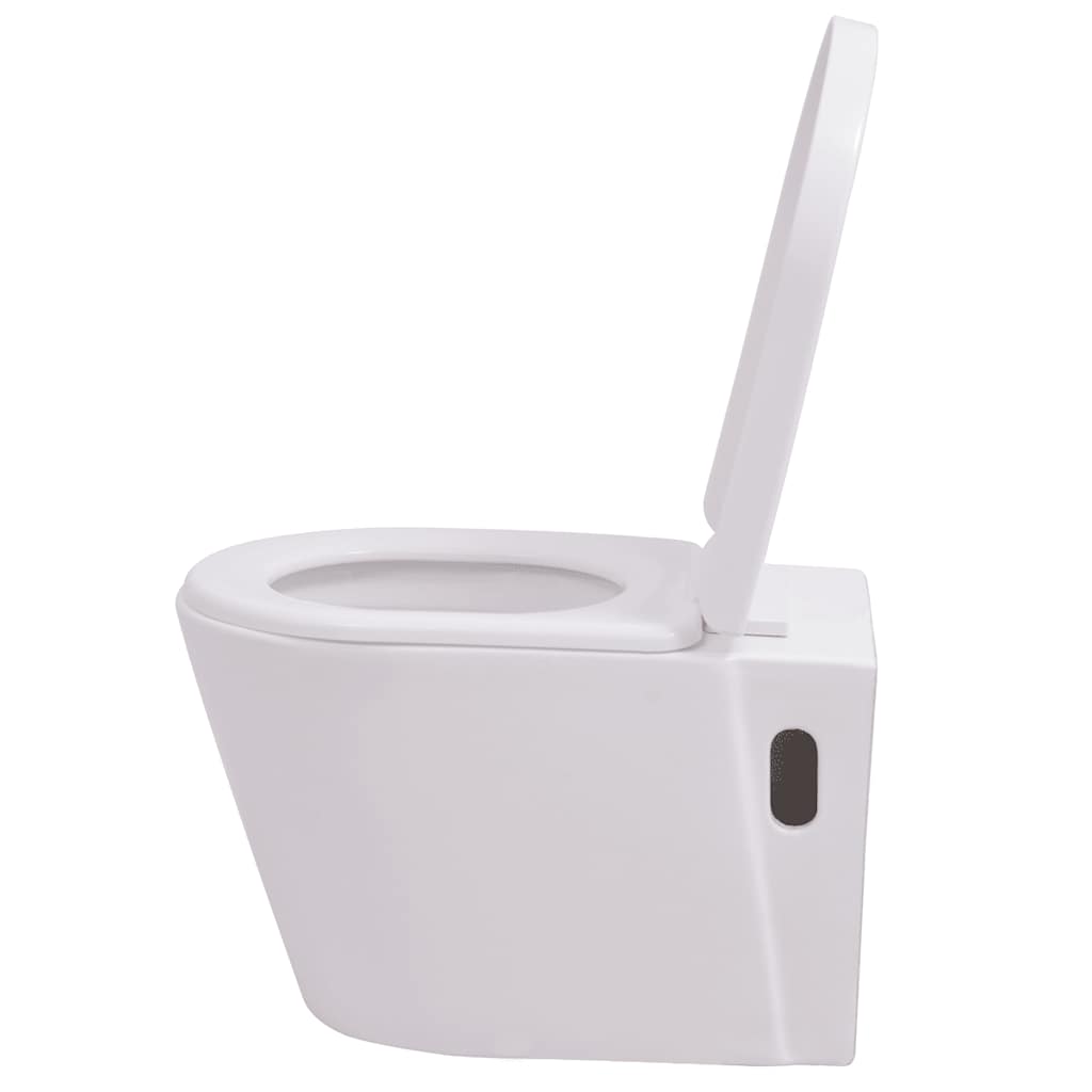 vidaXL Podwieszana toaleta ceramiczna ze spłuczką, biała