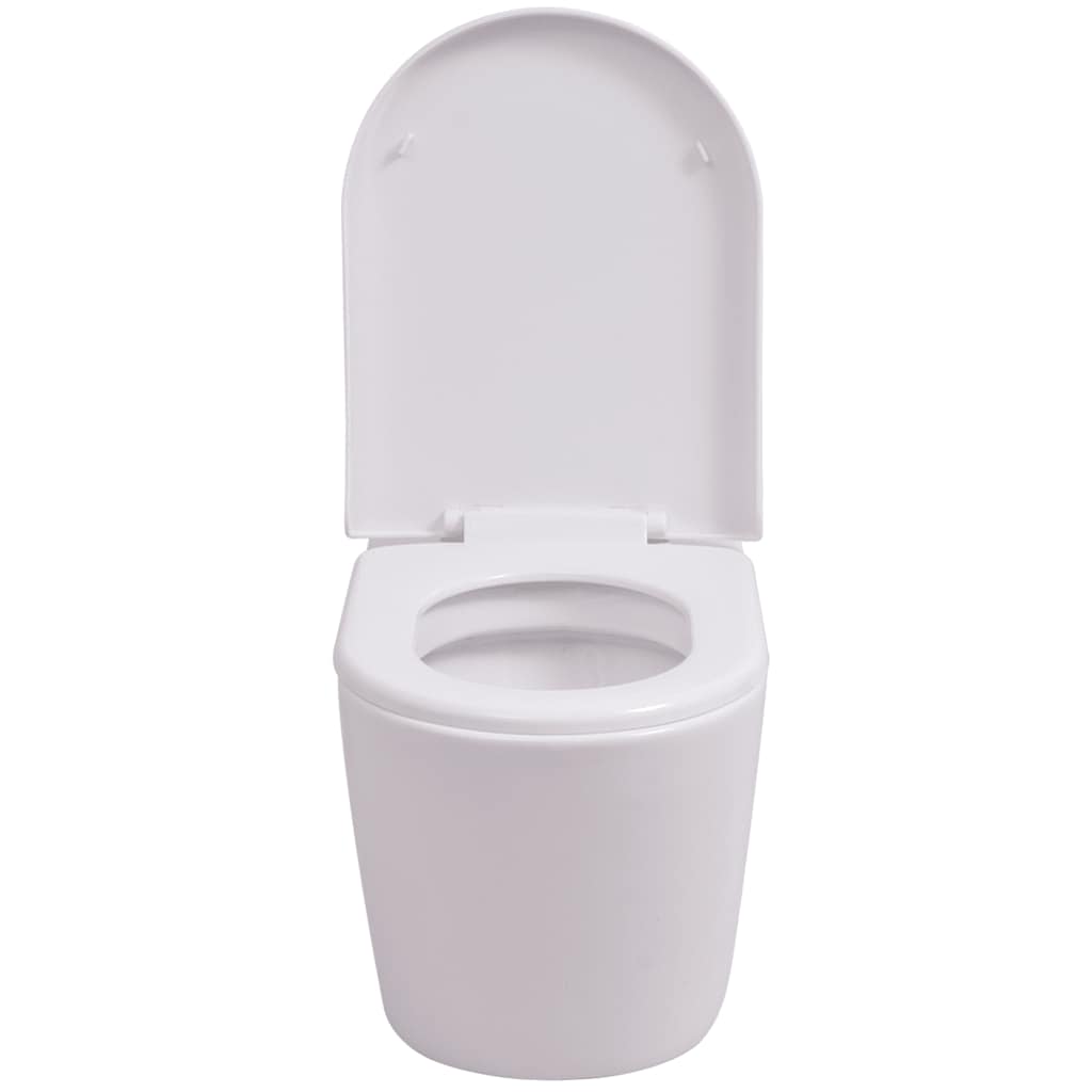 vidaXL Podwieszana toaleta ceramiczna ze spłuczką, biała