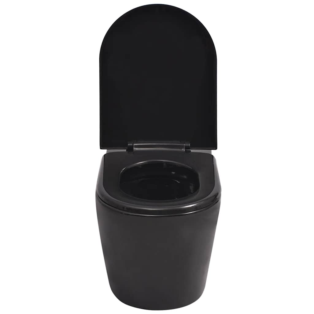 vidaXL Podwieszana toaleta ceramiczna ze spłuczką, czarna