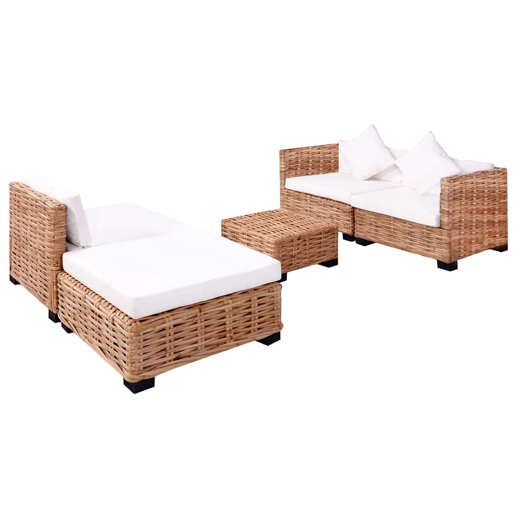 vidaXL Zestaw wypoczynkowy, 14 elementów, naturalny rattan