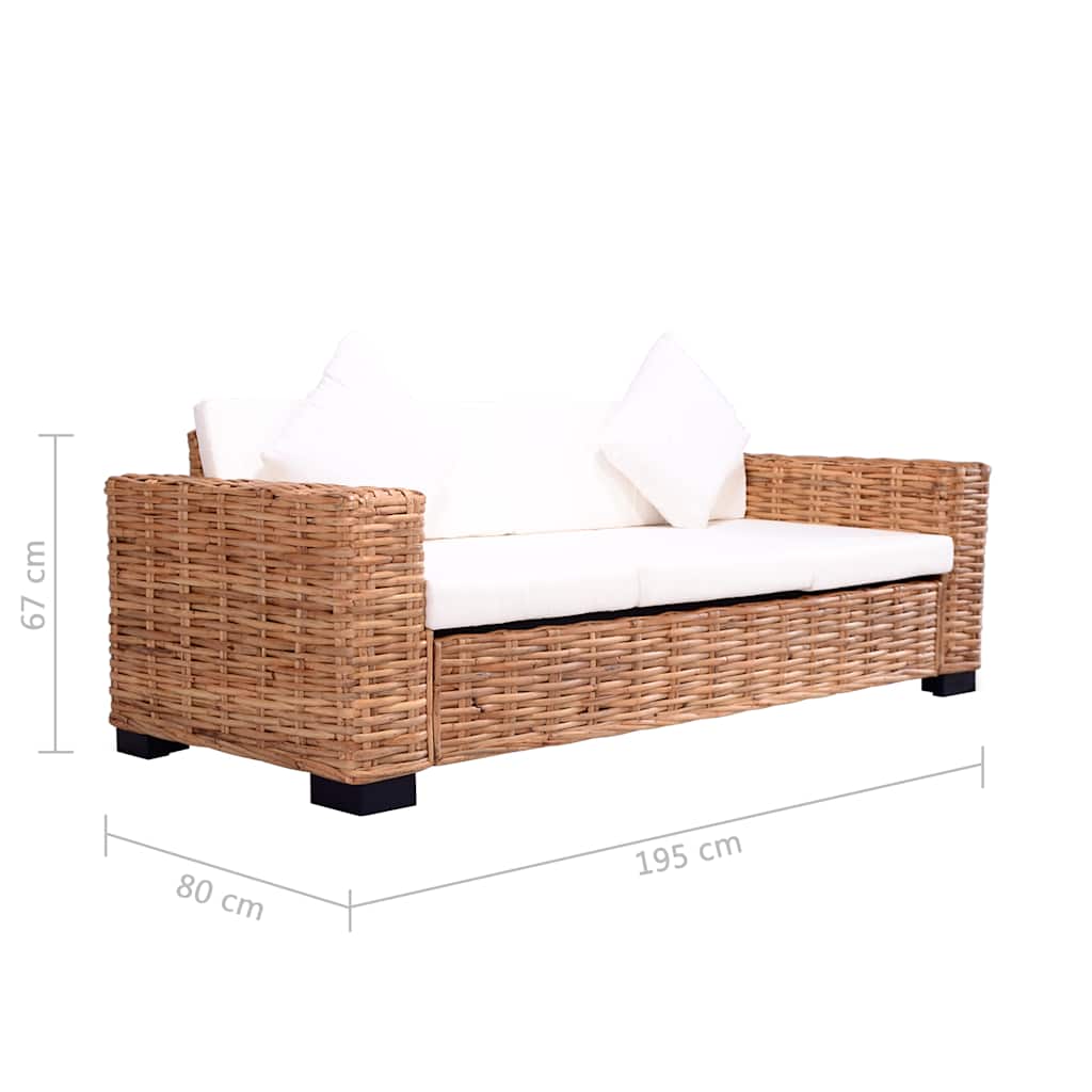 vidaXL Sofa 3-osobowa z naturalnego rattanu