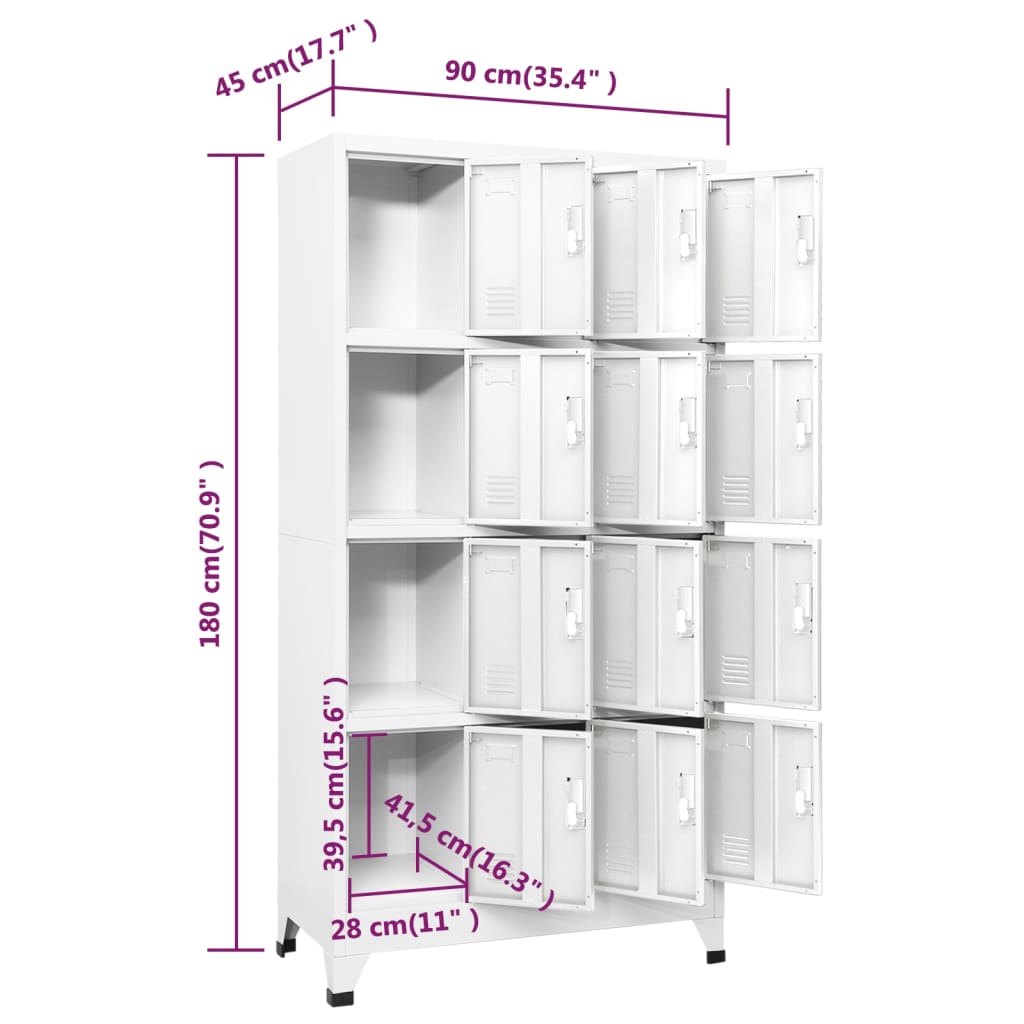 vidaXL Szafka o 12 zamykanych przegrodach, 90 x 45 x 180 cm