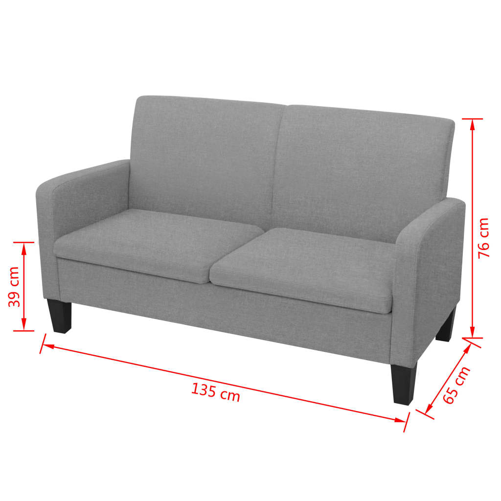 vidaXL Kanapa 2-osobowa, jasnoszara, 135 x 65 x 76 cm
