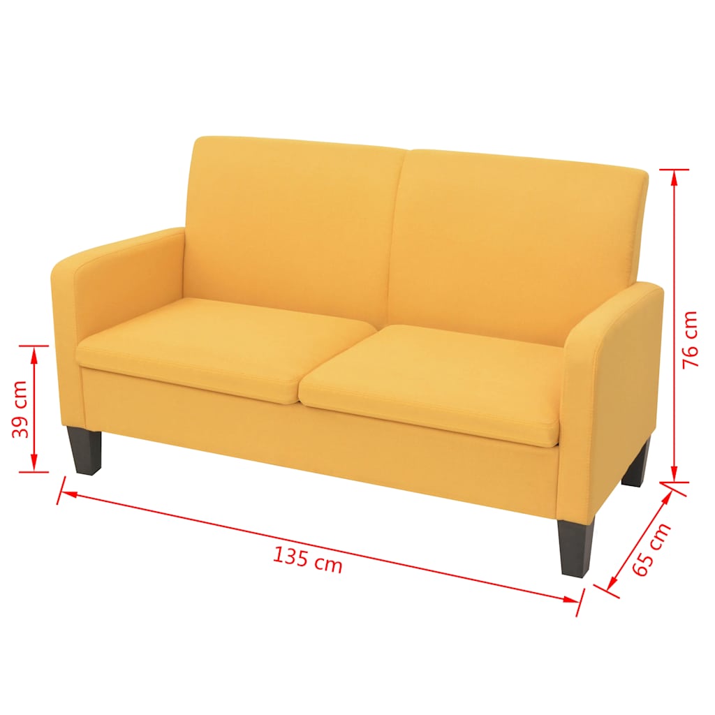 vidaXL Sofa 2-osobowa, żółta, 135 x 65 x 76 cm