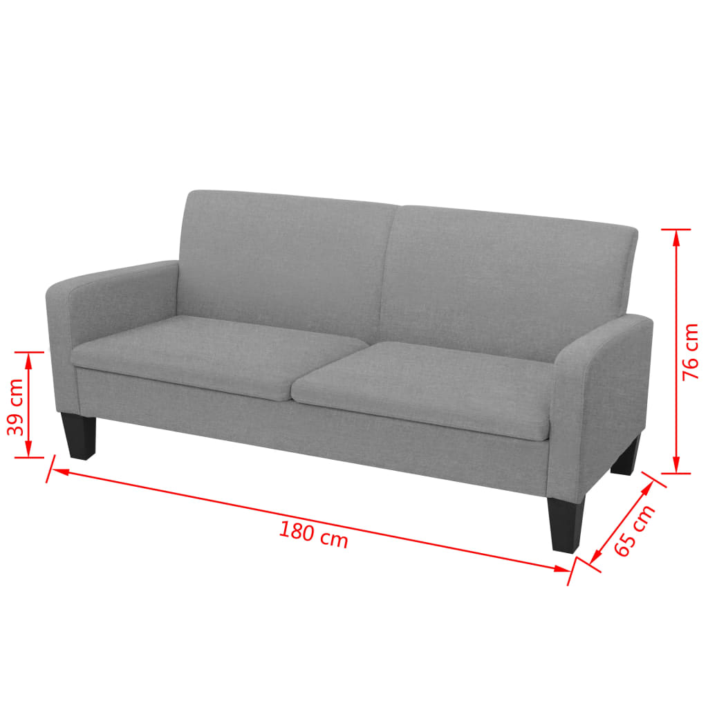 vidaXL Kanapa 3-osobowa, jasnoszara, 180 x 65 x 76 cm