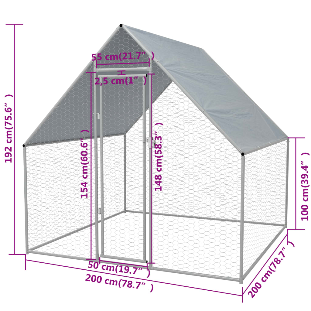 vidaXL Klatka zewnętrzna dla kurcząt, stal galwanizowana, 2x2x1,92 m