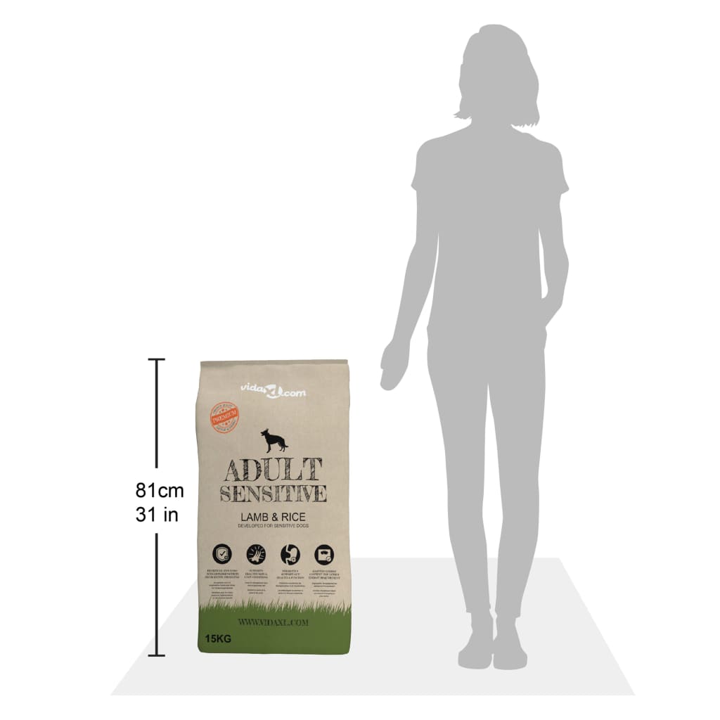 vidaXL Sucha karma dla psów, Adult Sensitive Lamb & Rice, 15 kg