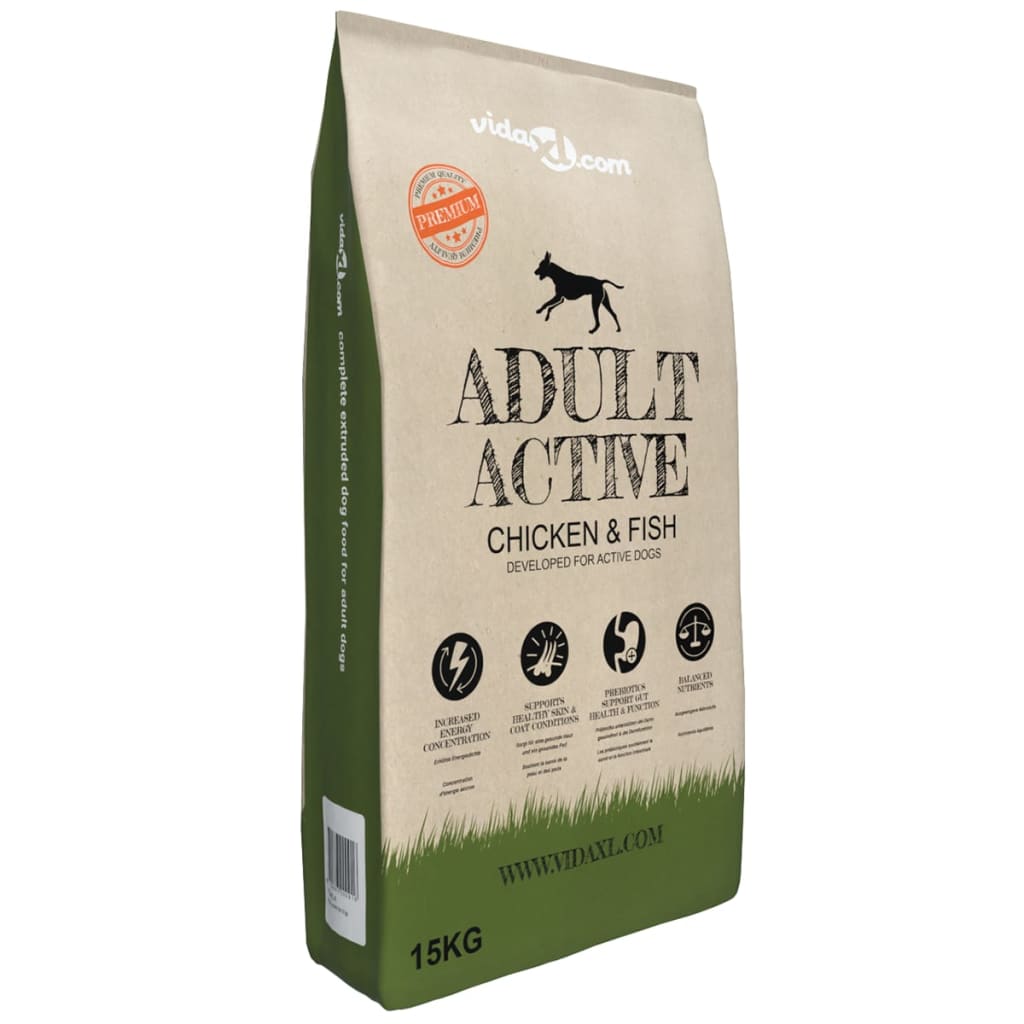 vidaXL Sucha karma dla psów Adult Active Chicken & Fish, 15 kg