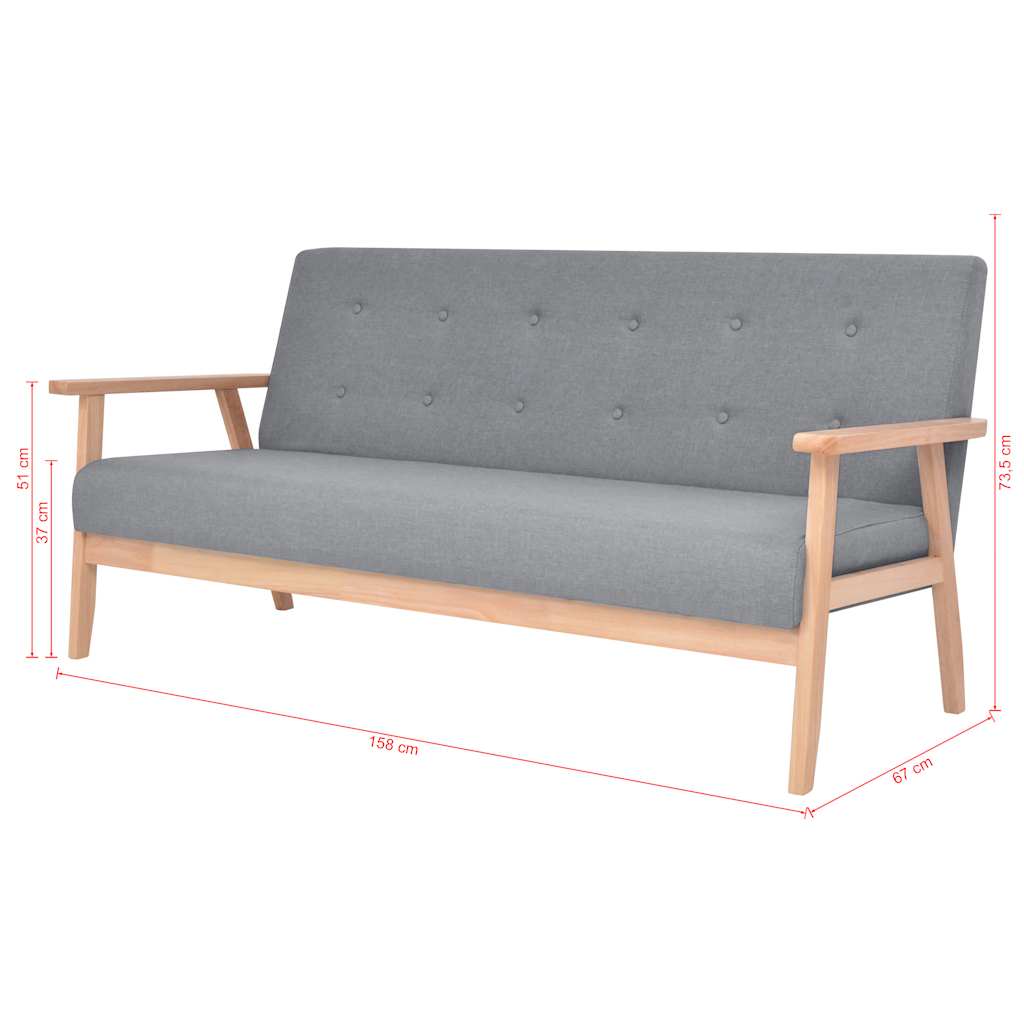 vidaXL Sofa 3-osobowa, tapicerowana tkaniną, jasnoszara