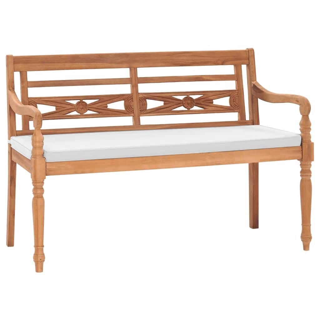 vidaXL Ławka Batavia z poduszkami, 120 cm, drewno tekowe