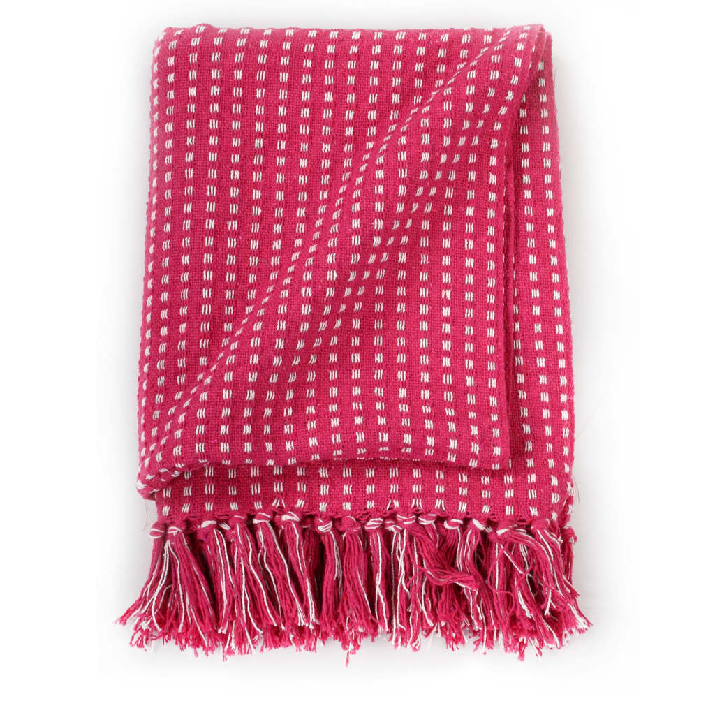vidaXL Bawełniana narzuta w kratkę, 160 x 210 cm, różowa