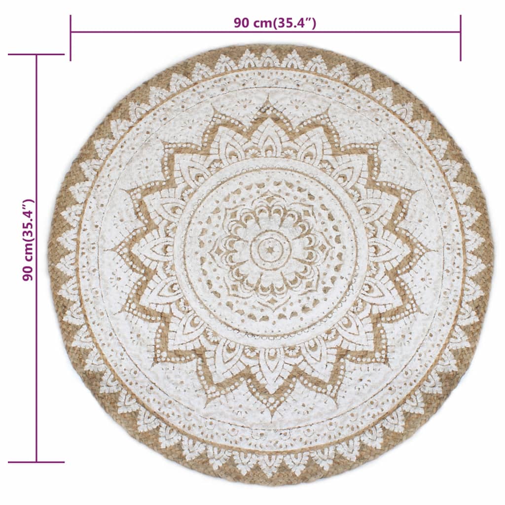 vidaXL Dywan pleciony z juty z nadrukiem, 90 cm, okrągły