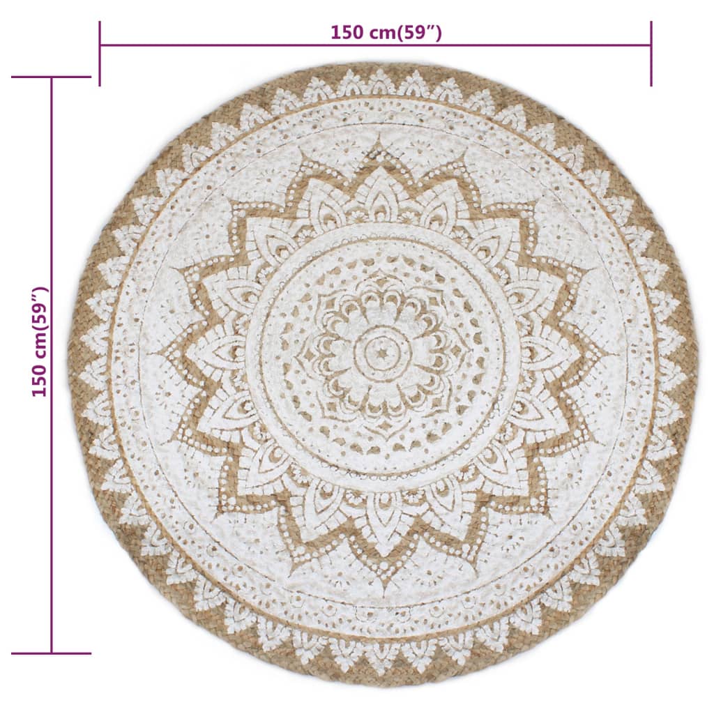 vidaXL Dywan pleciony z juty z nadrukiem, 150 cm, okrągły