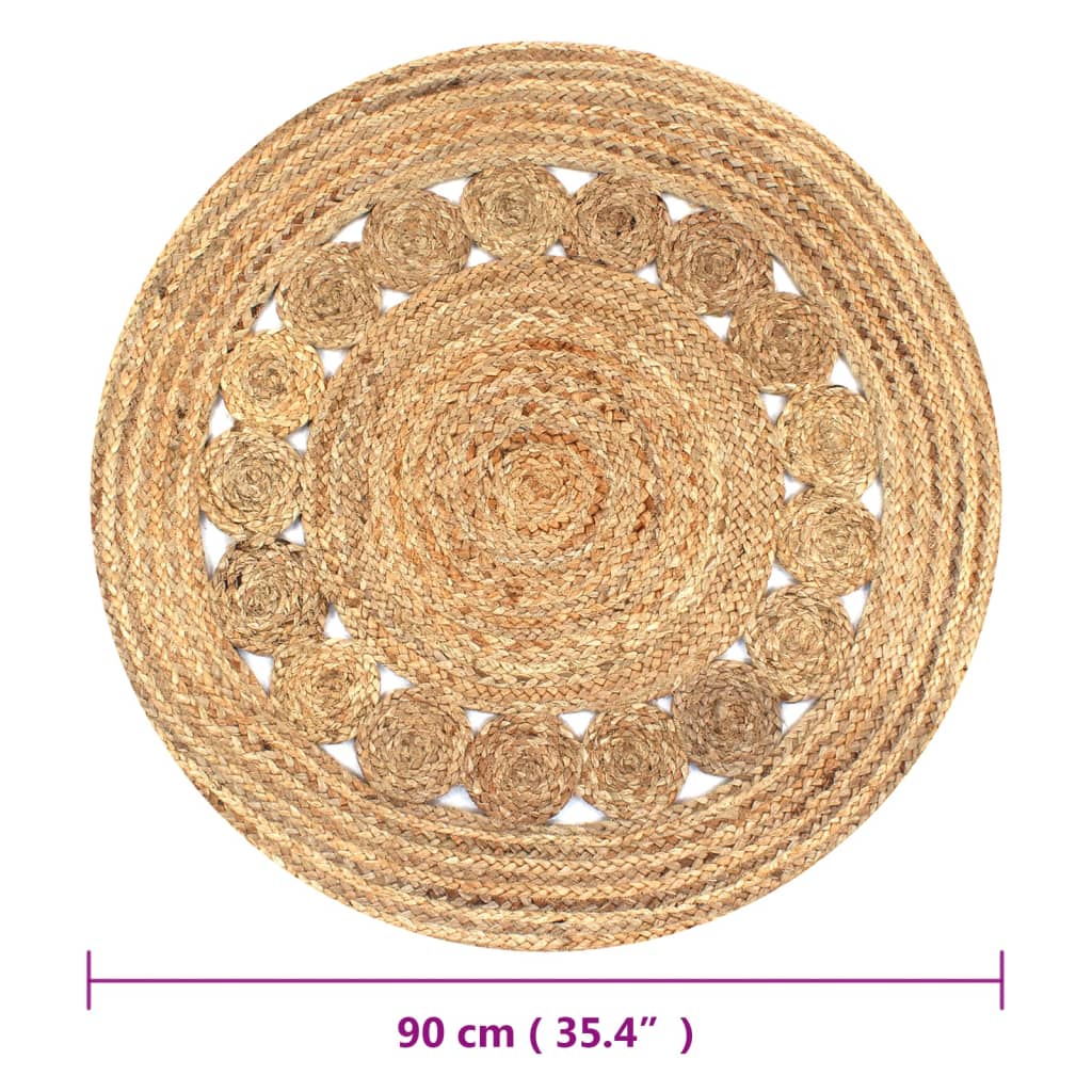 vidaXL Dywan pleciony z juty, 90 cm, okrągły