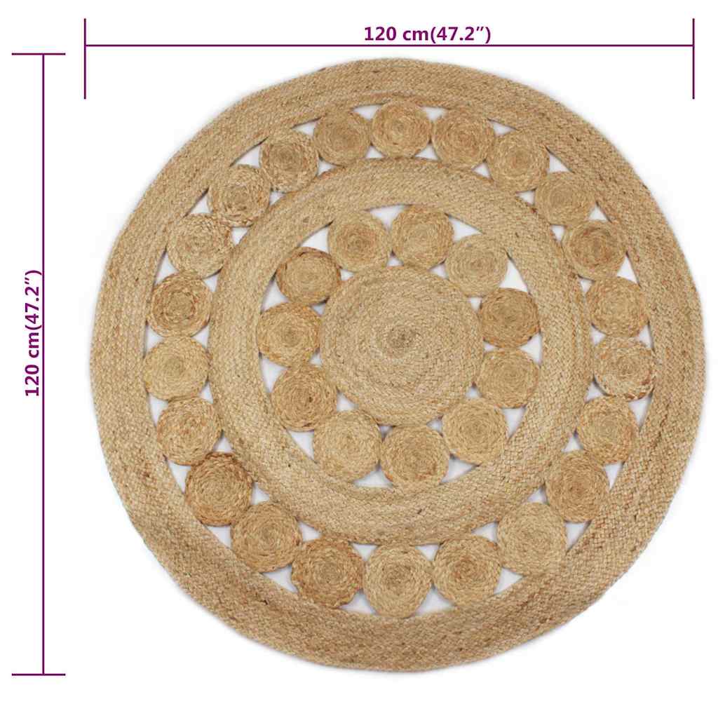 vidaXL Dywan pleciony z juty, 120 cm, okrągły