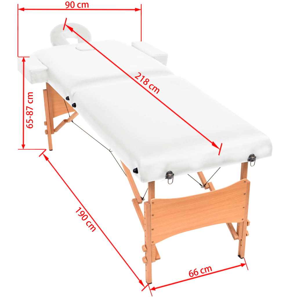 vidaXL Składany stół do masażu o grubości 10 cm, 2-strefowy, biały