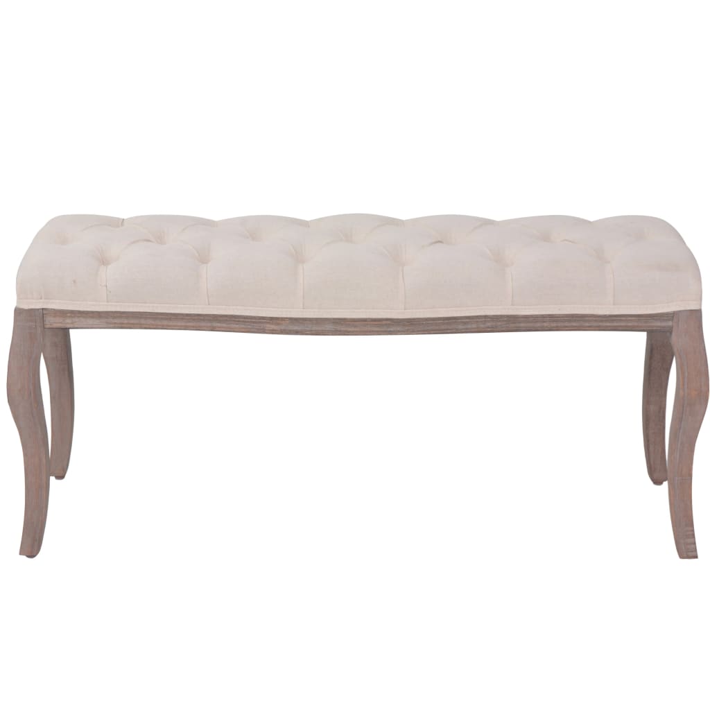 vidaXL Ławka drewniana, len i lite drewno, 110x38x48 cm, kremowa