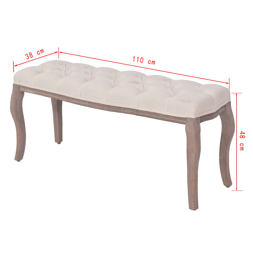 vidaXL Ławka drewniana, len i lite drewno, 110x38x48 cm, kremowa