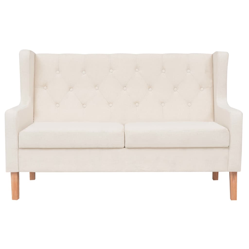 vidaXL Sofa 2-osobowa, materiałowa, kremowa