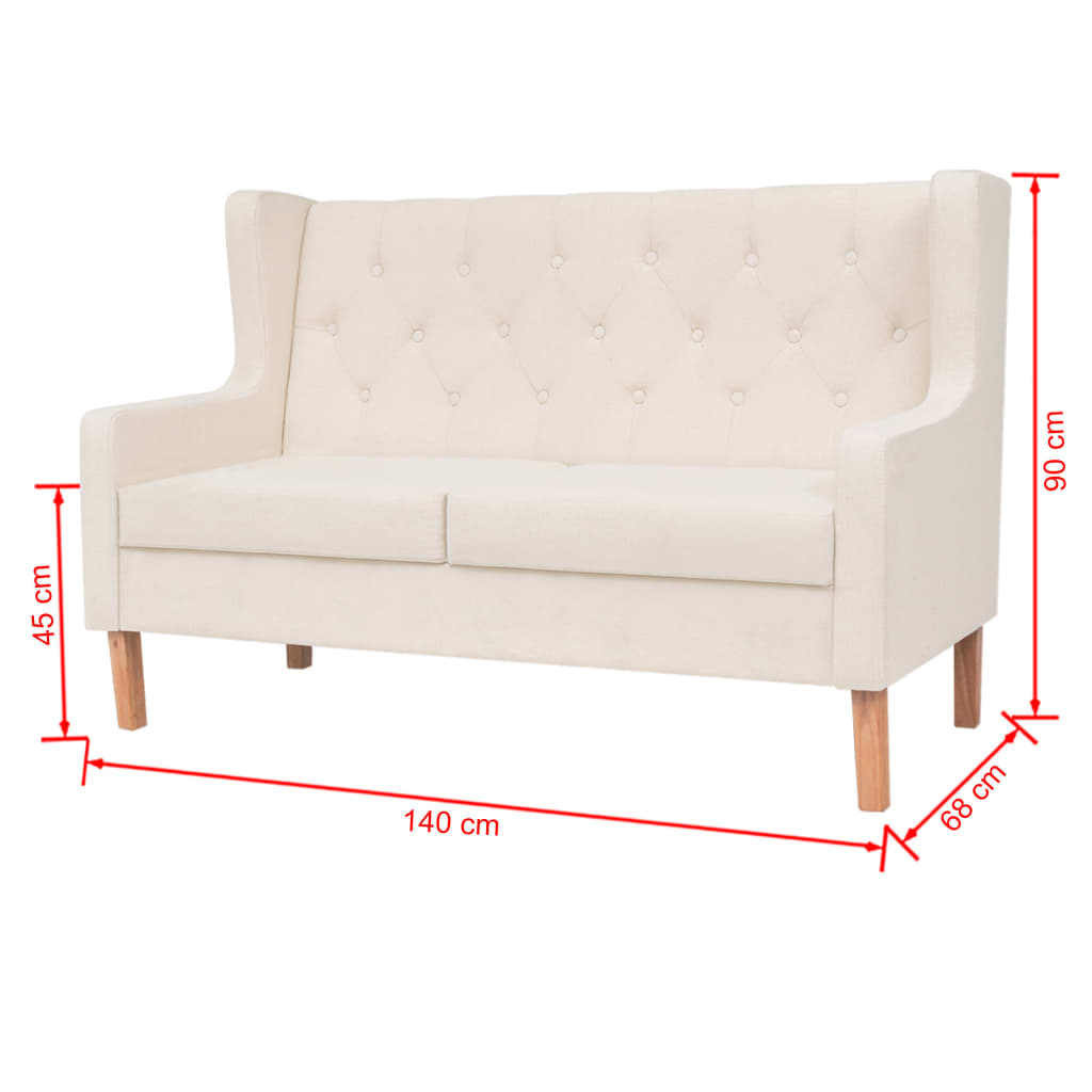 vidaXL Sofa 2-osobowa, materiałowa, kremowa