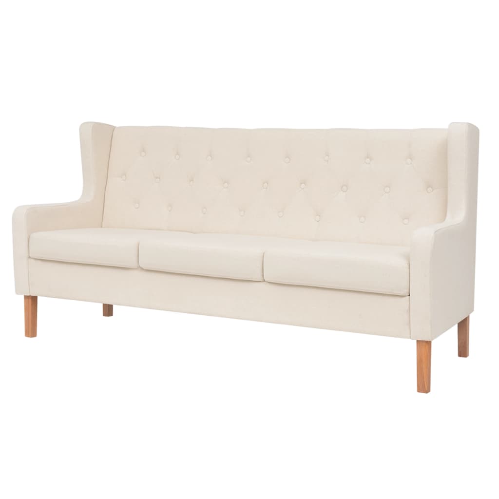 vidaXL Sofa 3-osobowa, materiałowa, kremowa